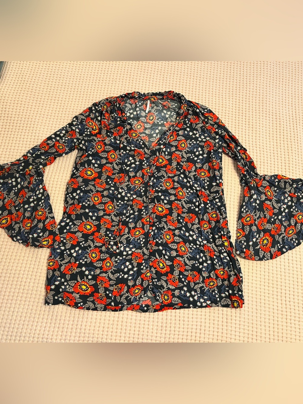 Free People Magic Mystery Tunic Shirt Top Bell Sleeve Floral Flowy